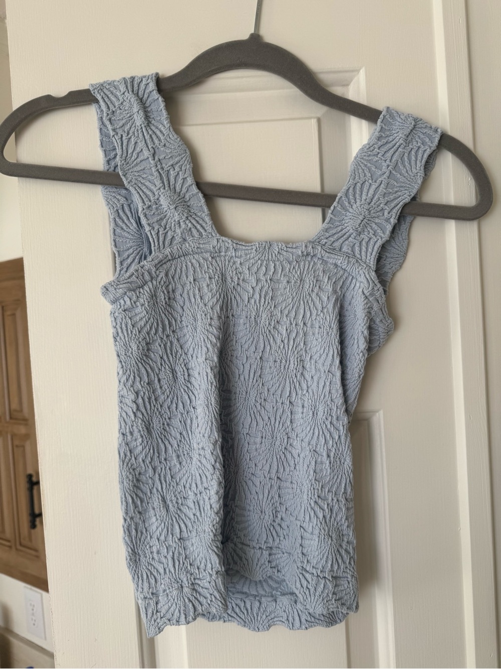 Light Blue Textured Square-Neck Tank Top